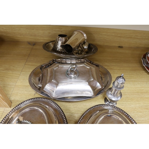 278 - A silver sugar castor and sundry plated ware