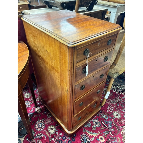 28 - A Victorian mahogany five drawer pillar chest, width 42cm, depth 53cm, height 89cm.