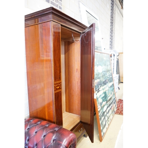 3 - An Edwardian Maple & Co. marquetry inlaid mahogany mirrored door wardrobe, width 104cm, depth 57cm, ... 