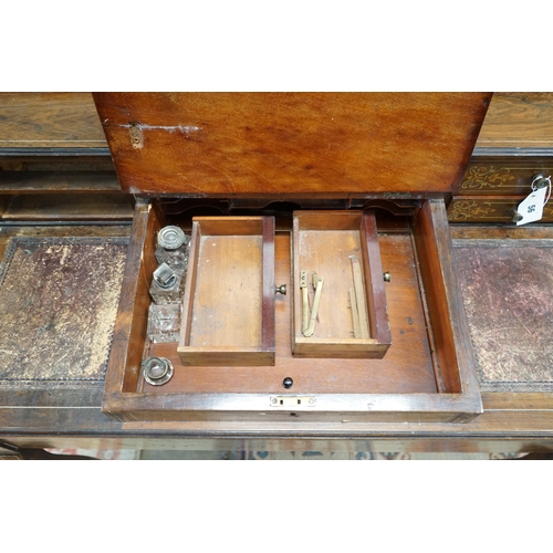 56 - An Edwardian inlaid rosewood writing desk, width 98cm, depth 46cm, height 113cm