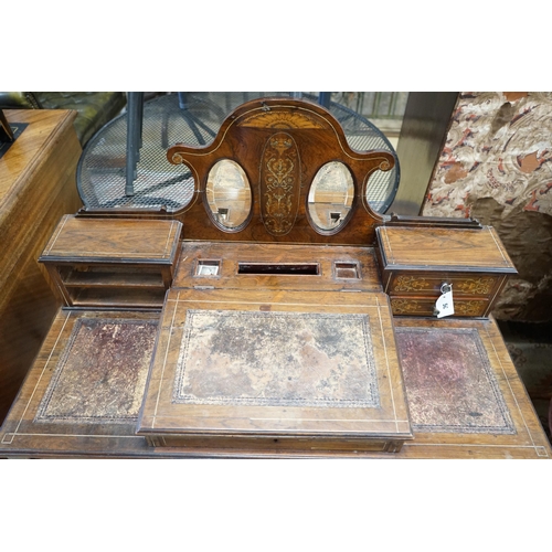 56 - An Edwardian inlaid rosewood writing desk, width 98cm, depth 46cm, height 113cm