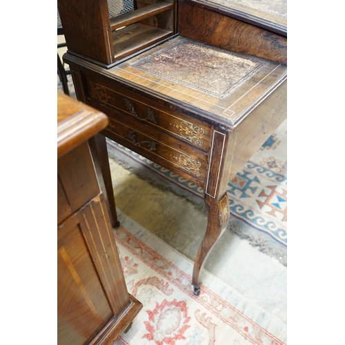 56 - An Edwardian inlaid rosewood writing desk, width 98cm, depth 46cm, height 113cm