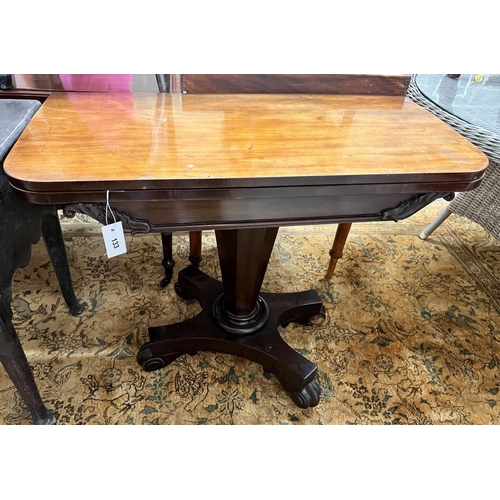 67 - An early Victorian rectangular mahogany folding card table, width 91cm, depth 44cm, height 73cm... 