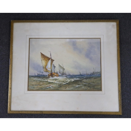 704 - S.McKinley, watercolour, Shipping at sea, signed, 25 x 34cm.