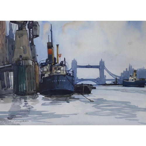 705 - Alfred Percy Tompkin (fl. 1936 - 1950), watercolour, Tower Bridge, signed, 24 x 34cm.