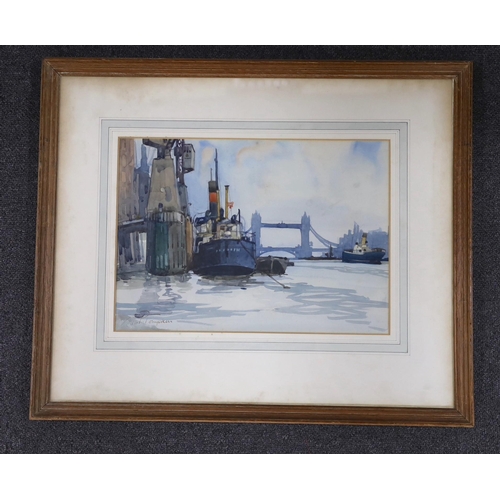 705 - Alfred Percy Tompkin (fl. 1936 - 1950), watercolour, Tower Bridge, signed, 24 x 34cm.