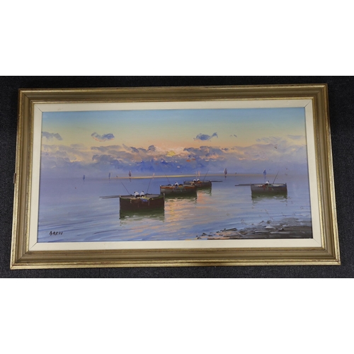 706 - Bardi, oil on canvas, Italian coastal landscape, signed, 39 x 79cm.