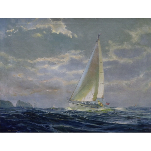 707 - Payton, oil on canvas, 'Gay Seeker' - yacht at sea, signed, 49 x 65cm.