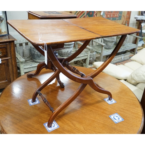 79 - A Victorian rectangular mahogany folding coaching table, length 92cm, depth 50cm, height 70cm