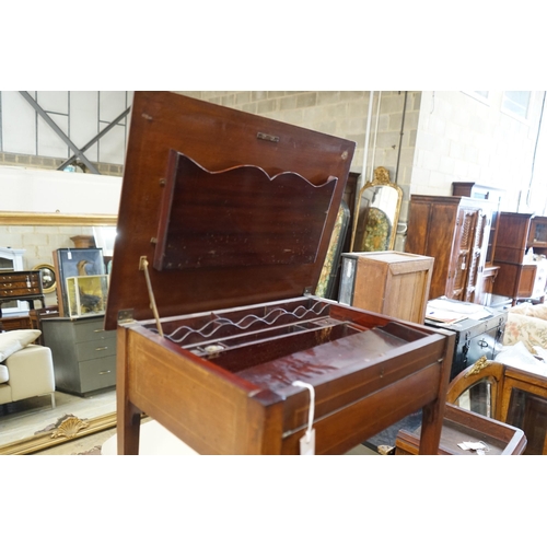 82 - An Edwardian rectangular mahogany hinged top writing table, width 62cm, depth 45cm, height 74cm... 