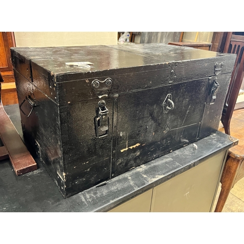 90 - A painted iron bound chest containing a large quantity of assorted hand tools