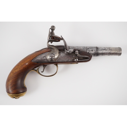 10 - Wilson of London. An early 18th century flintlock pocket pistol, with screw-off barrel and brass mou... 