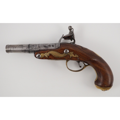 10 - Wilson of London. An early 18th century flintlock pocket pistol, with screw-off barrel and brass mou... 