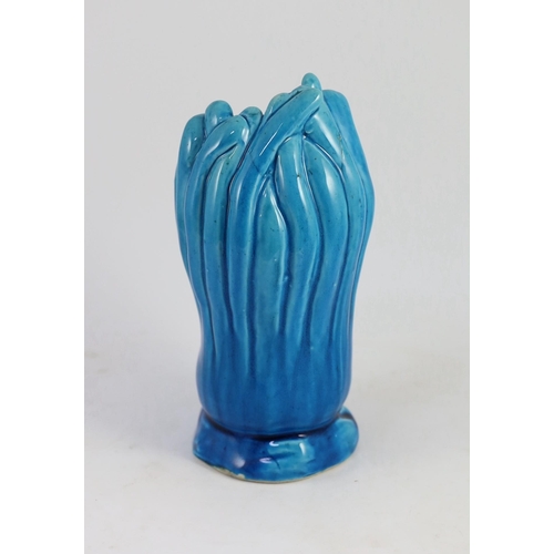 104 - A Chinese turquoise glazed finger citron vase, 18th century, unglazed biscuit base, 22cm high, res... 