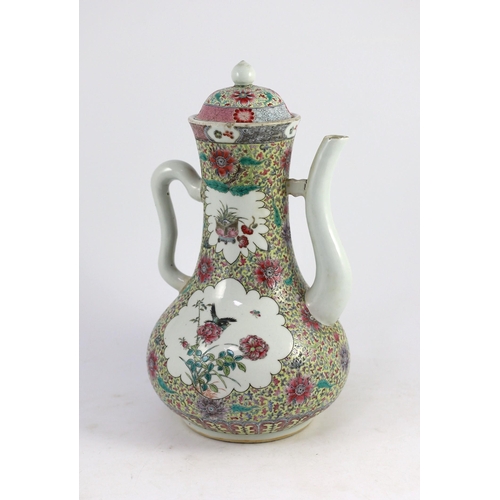 114 - A large and rare Chinese famille rose fencai wine pot and cover, Qianlong mark but 19th century, fin... 