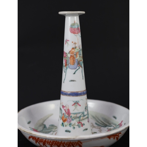 120 - A Chinese famille rose fencai joss-stick holder, 19th century, painted with figures riding a qilin t... 