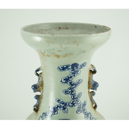 127 - A large Chinese blue and white celadon ground vase, 19th century, painted with the three star gods, ... 