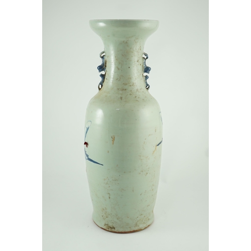 127 - A large Chinese blue and white celadon ground vase, 19th century, painted with the three star gods, ... 