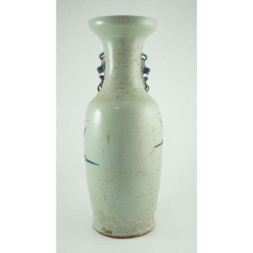 127 - A large Chinese blue and white celadon ground vase, 19th century, painted with the three star gods, ... 