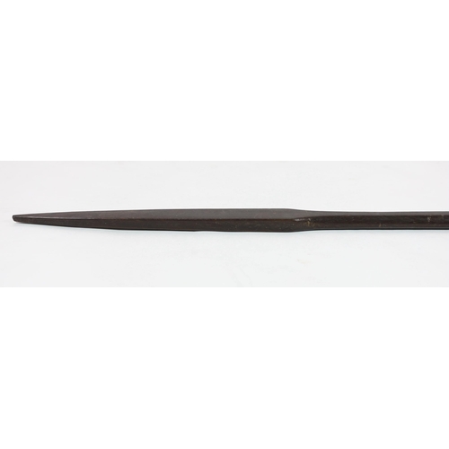 14 - A Polynesian hardwood double ended spear, of flattened form with rounded central handle, 173cm long... 