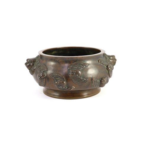 156 - A large Chinese bronze ding censer, the wood cover with pale celadon jade finial, the censer cast in... 