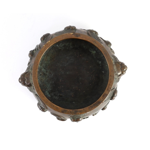 156 - A large Chinese bronze ding censer, the wood cover with pale celadon jade finial, the censer cast in... 