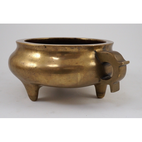 157 - A large Chinese bronze censer, ding, 18th century, with sixteen character Xuande mark, applied with ... 