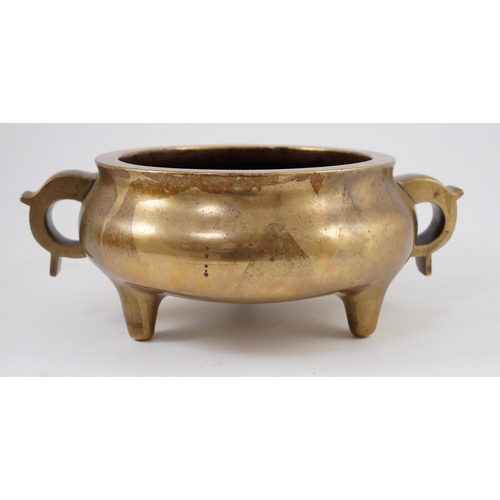 157 - A large Chinese bronze censer, ding, 18th century, with sixteen character Xuande mark, applied with ... 