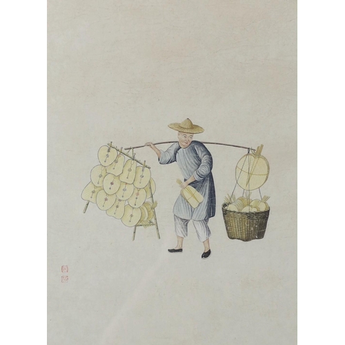 176 - A set of five Chinese paintings on paper of street vendors, 19th century, each bearing two red seal ... 