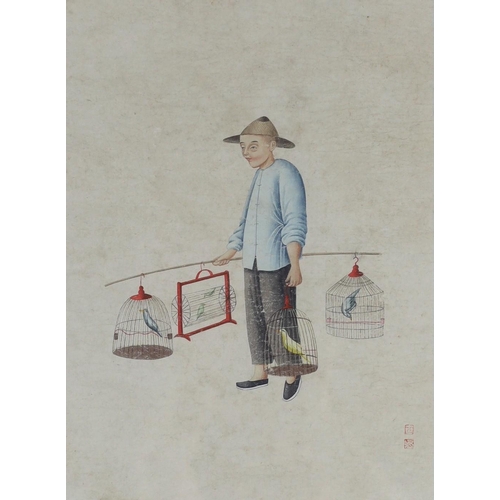 176 - A set of five Chinese paintings on paper of street vendors, 19th century, each bearing two red seal ... 