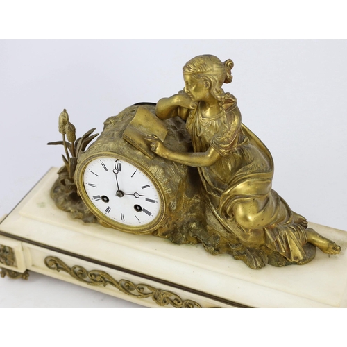 184 - A. Brocot & Delettrez of Paris. A 19th century French white marble and ormolu mantel clock, surmount... 