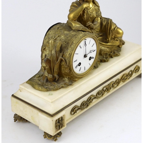 184 - A. Brocot & Delettrez of Paris. A 19th century French white marble and ormolu mantel clock, surmount... 