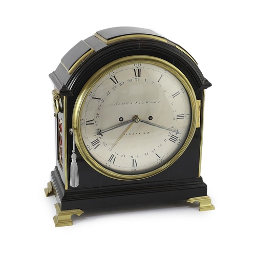 186 - James Stewart of Glasgow. A Regency brass mounted ebonised bracket clock, the circular Roman dial wi... 