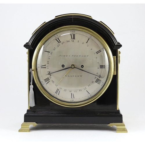 186 - James Stewart of Glasgow. A Regency brass mounted ebonised bracket clock, the circular Roman dial wi... 