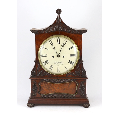 189 - J. N. Hendry. A William IV carved mahogany pagoda top bracket clock, with enamelled signed Roman dia... 