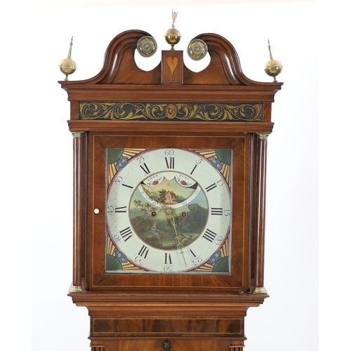 194 - Lees of Bury. A William IV boxwood strung mahogany eight day longcase clock, the painted square bras... 