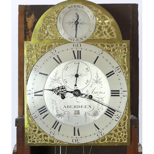 195 - George Angus of Aberdeen. A George III mahogany eight day longcase clock, with plain case and arched... 