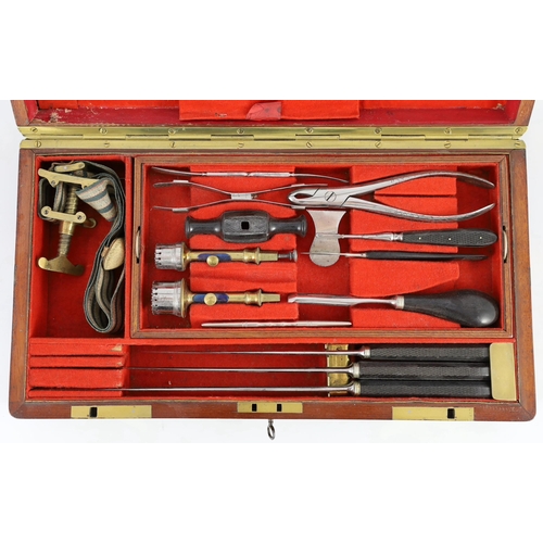 22 - A Victorian mahogany cased field surgeon's set by Salt & Son of Bull Lane, London, the brass bound m... 