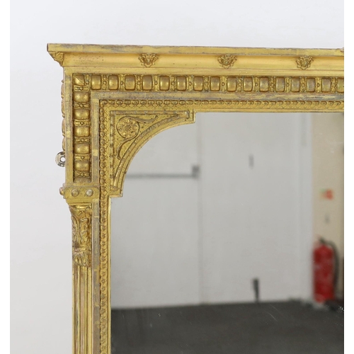 228 - A Victorian giltwood and gesso overmantel mirror, with foliate scroll carved frame, W.148cm H.173cm... 