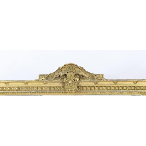 228 - A Victorian giltwood and gesso overmantel mirror, with foliate scroll carved frame, W.148cm H.173cm... 