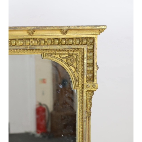 228 - A Victorian giltwood and gesso overmantel mirror, with foliate scroll carved frame, W.148cm H.173cm... 