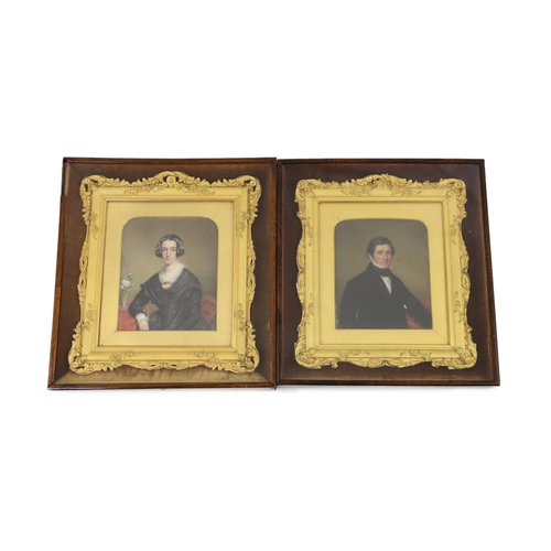 237 - Mid 19th Century English School Miniature family portraitswatercolour on white marbleA gentleman and... 