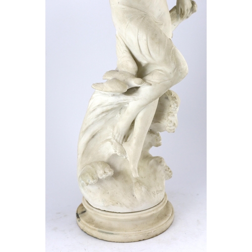 24 - An early 20th century Continental carved white marble figure of a sea nymph riding the waves with a ... 