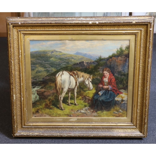 258 - Isaac Henzell (1823-1875) Woman and pony in the Highlandsoil on canvassigned and dated 186450 x 60cm... 