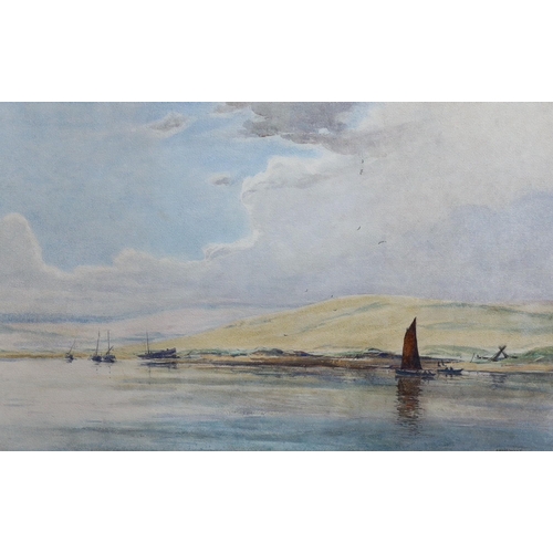 275 - David West RSW (1868-1936) Estuary and fishing boats at low tidewatercoloursigned49 x 75cm... 