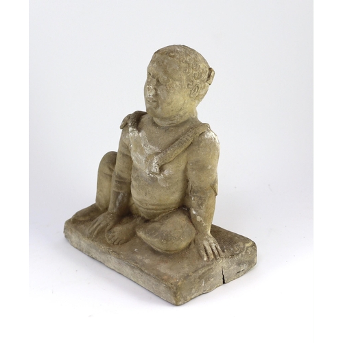 28 - A Cypriot terracotta seated figure of a temple boy, Cypro-Classical II, c.4th century B.C., hollow m... 