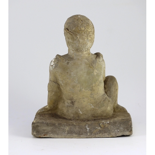 28 - A Cypriot terracotta seated figure of a temple boy, Cypro-Classical II, c.4th century B.C., hollow m... 