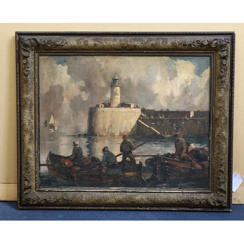 287 - William Hyams (1878-1952) 'The Lighthouse, Newhaven'oil on canvas laid on boardinitialled, 1936 Brig... 