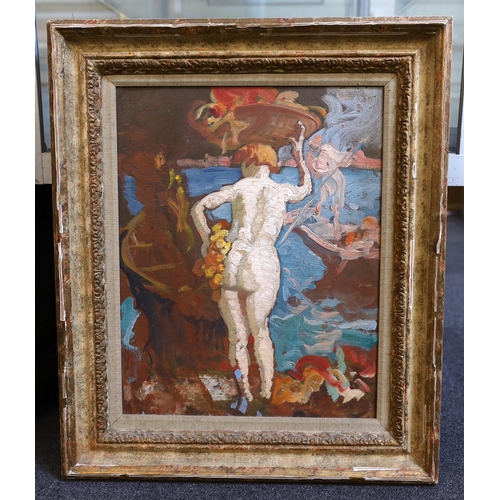 291 - § § Sir Frank Brangwyn (1867-1956) Nude woman with washing, Veniceoil on cardinscribed verso to Will... 