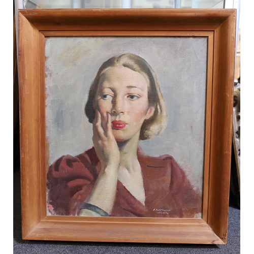 299 - § § Bernard Fleetwood Walker RA, RWS, RP, ROI, NEAC (1893-1965) Portrait of Teresaoil on canvas laid... 